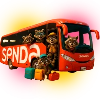 autobús Senda con personajes animados de mapaches de Tampico cropped